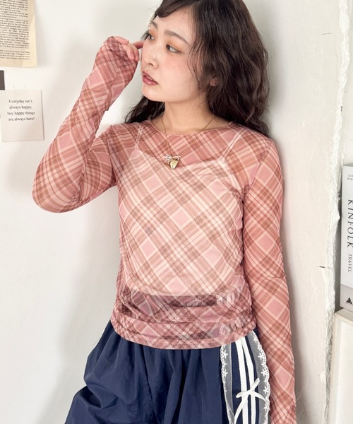 SOLLON.（ソルロン） tシャツ チェック柄シアートップス レディース
