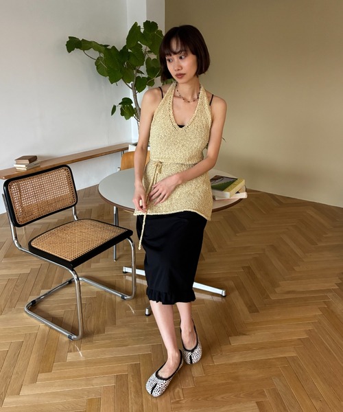 FUULLY STUDIO ワンピース テープヤーンホルターネックミニワンピース