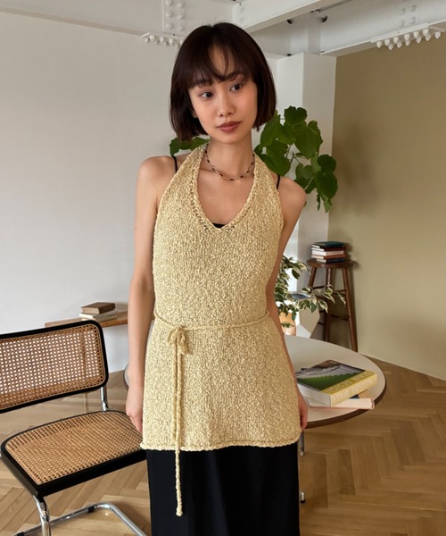 FUULLY STUDIO ワンピース テープヤーンホルターネックミニワンピース