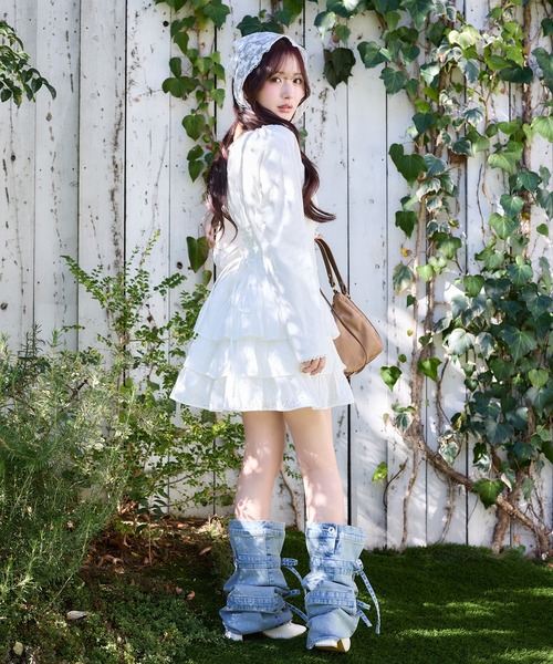 nice claup レースアップティアードミニワンピース one after another NICE CLAUP ワンピース 「Denim Collection」レース