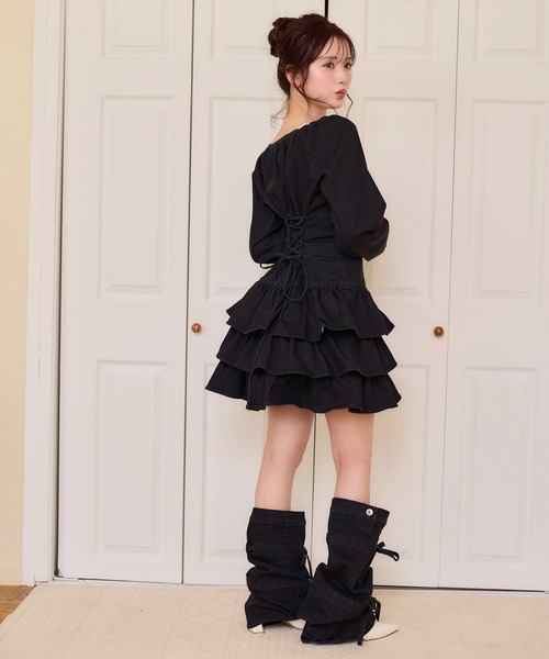 nice claup レースアップティアードミニワンピース one after another NICE CLAUP ワンピース 「Denim Collection」レース