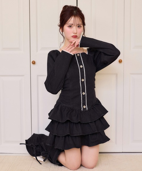 nice claup レースアップティアードミニワンピース one after another NICE CLAUP ワンピース 「Denim Collection」レース