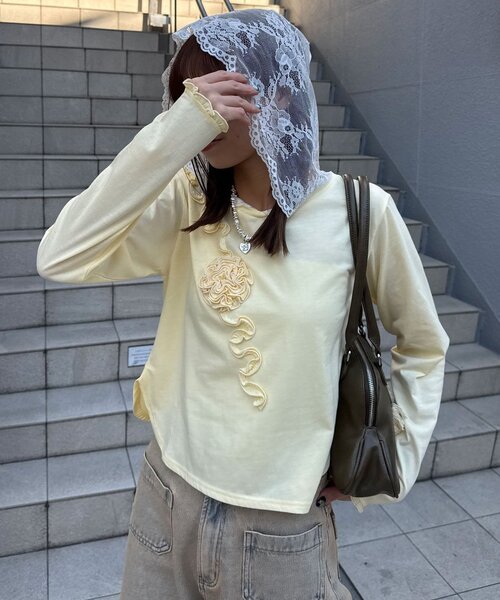 CIAOPANIC（チャオパニック） tシャツ バラフリルレースフードシアー