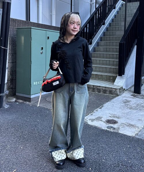 CIAOPANIC（チャオパニック） tシャツ バラフリルレースフードシアー