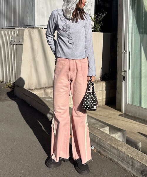 CIAOPANIC（チャオパニック） tシャツ バラフリルレースフードシアー