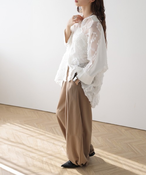 CLANE 即完売品　希少　フリンジ ブラウス 長袖 ベージュ シアー 個性 ブラウス シャツ 夏 フリンジシアーシャツ レディース : ZOZOTOWN