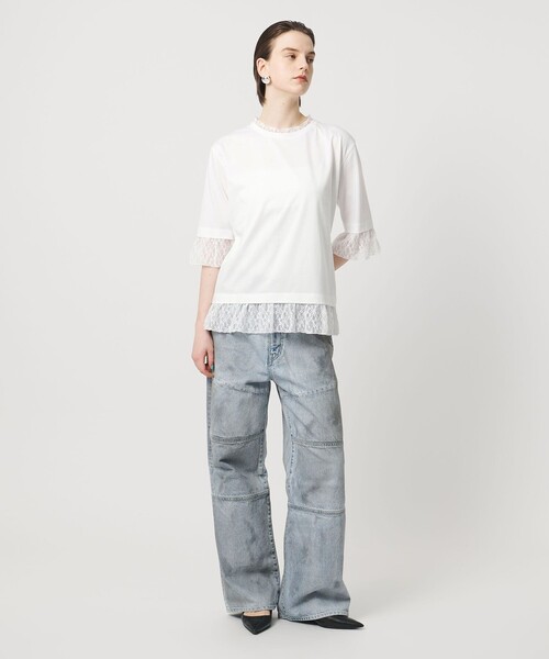 tシャツ 「ASTRAET」レース コンビ クルーネックTシャツ レディースの画像