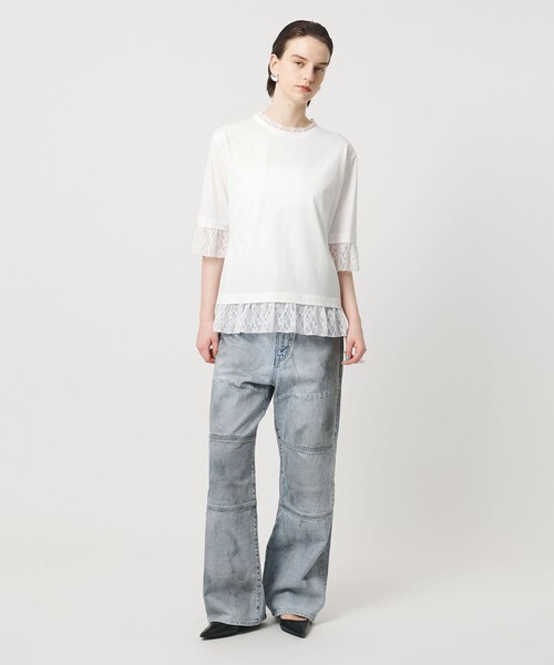 tシャツ 「ASTRAET」レース コンビ クルーネックTシャツ レディースの画像