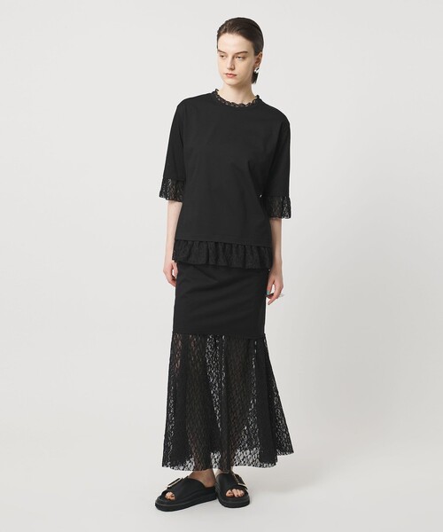 tシャツ 「ASTRAET」レース コンビ クルーネックTシャツ レディースの画像