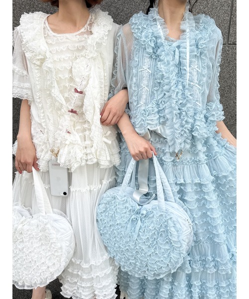 tシャツ ドットチュールフリルブラウス レディースの画像
