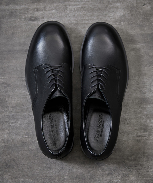 【美品】パドローネ ダービーシューズ プレーン 外羽根 黒 40 ボリューム PADRONE（パドローネ） BL DERBY SHOES 外羽根プレーントゥ