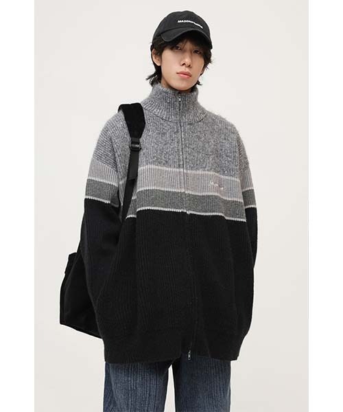 カーディガン High neck border ZIP knit cardigan KS3022
