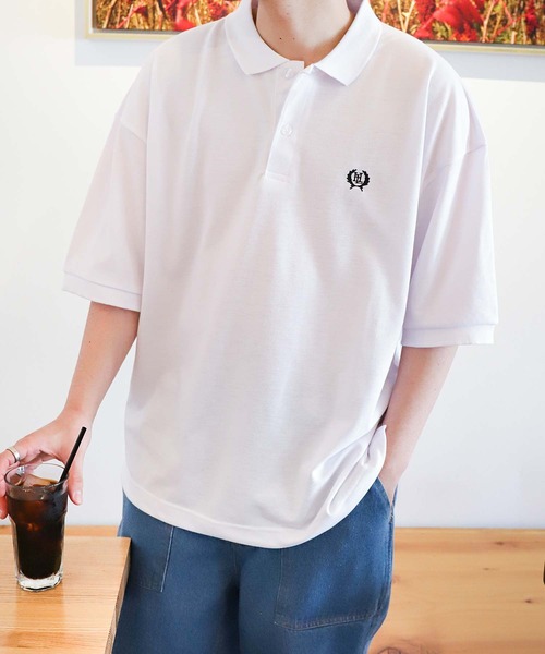 ホワイト ポロシャツ ロゴ刺繍付き ZIP FIVE ポロシャツ 「ZIP FIVE」UVカット 速乾 ワンポイント