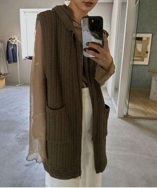 ベスト ジレ OVERSIZED KNIT HOODY VEST レディース