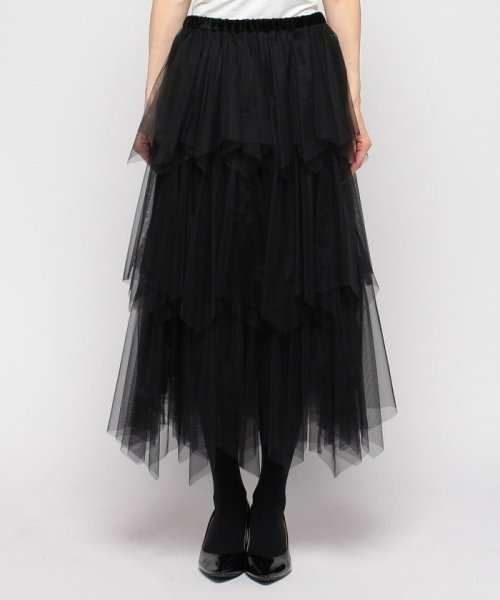 アルアバイル　ソフトチュールティアードスカート　ロング　フレア　ブラック　M ソフトチュールティアードスカート | allureville (Women