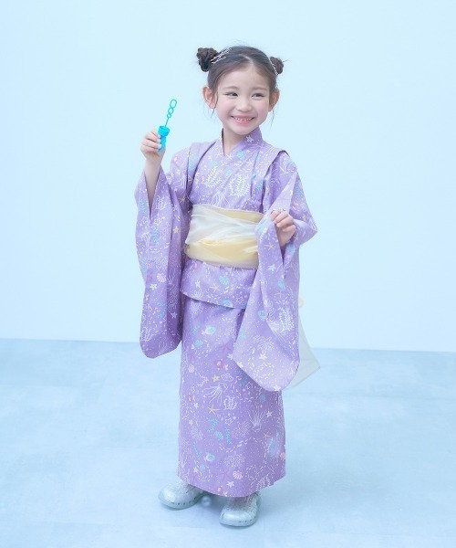 浴衣 ワンピースにもなる セパレート浴衣 帯2本　4点セット キッズ 子供 女の子