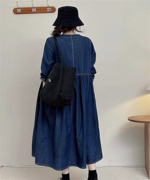 Dream garden シャツワンピース Vネックデニムシャツワンピース