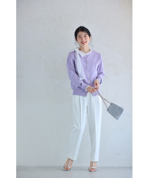 cawaii tシャツ リボンネックのドットチュールインナートップス