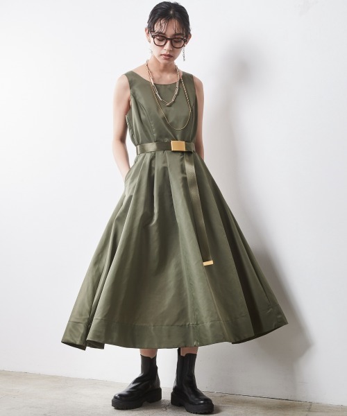 ノースリーブ ブラック ロングワンピース CHIC STYLE ワンピース 「大きいサイズ」ナイロンツイル