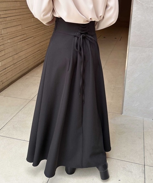 スカート バックレースアップフレアスカート レディース バックレース