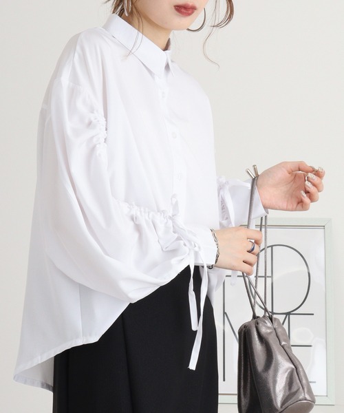 ブラウス シャツ ドロスト仕様 フロントシャーリングチェックシャツ レディース WEGO シャツ ブラウス WEGO/ドロストチェックシアーショート