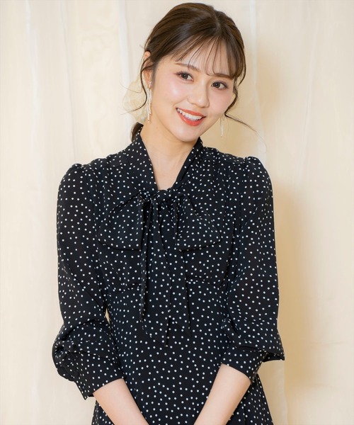 未使用級✨コムデギャルソンガール×ディズニー　長袖ワンピース　リボン柄　ドット柄 未使用級✨コムデギャルソンガール×ディズニー 長袖ワンピース リボン