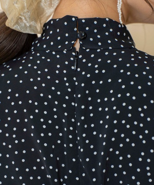 WILLSELECTION ワンピース ドット柄ギャザーヘムボウタイワンピース