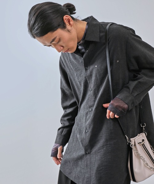 ジュン&ロペ★モノトーンカラー★綿52%混ストレッチ★シャツ【メンズ サイズS】 JUNRED（ジュンレッド） シャツ ピーチドレープロングシャツ メンズ