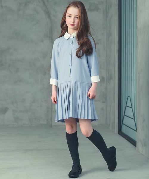 レースカラープリーツワンピース　120 DRESCCO（ドレスコ） ワンピース ブルーグレープリーツワンピース