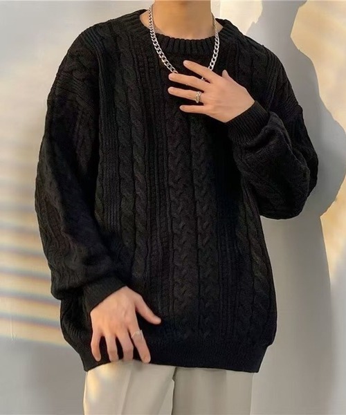 BATONER〈ケーブルニットセーター アラン編み 肉厚 日本製 ブラック 2〉 BATONER〈ケーブルニットセーター アラン編み 肉厚 日本製 ブラック 2