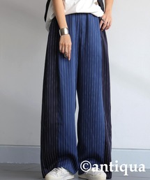 柄パンツ　総柄　デザインパンツ　レトロ　オシャレ　ワイド　古着　ストライプ antiqua（アンティカ） ワイドパンツ パンツ ストライプ柄ワイドパンツ