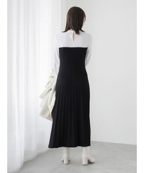 clara ブラック✖️ホワイト タートルネックニットワンピース Te chichi TERRASSE ワンピース ドッキングフレアニットワンピース