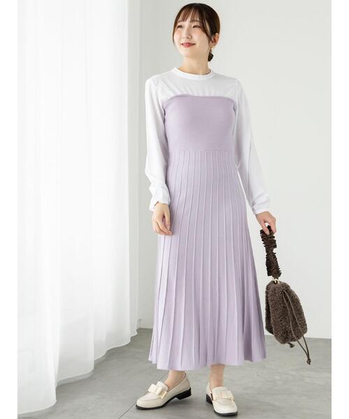 Te chichi TERRASSE ワンピース ドッキングフレアニットワンピース