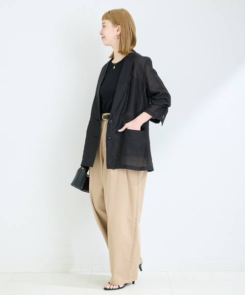 B.C STOCK ブラック シアージャケット フリーサイズ ベーセーストック B.C STOCK シアーリネンテイラードジャケット