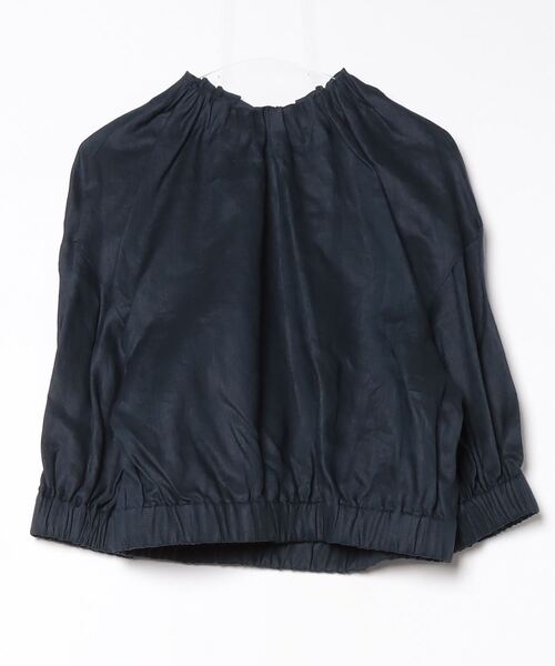 「HYKE」 LINENSHIRRED TOP 7分袖ブラウス 2 ネイビー レディース