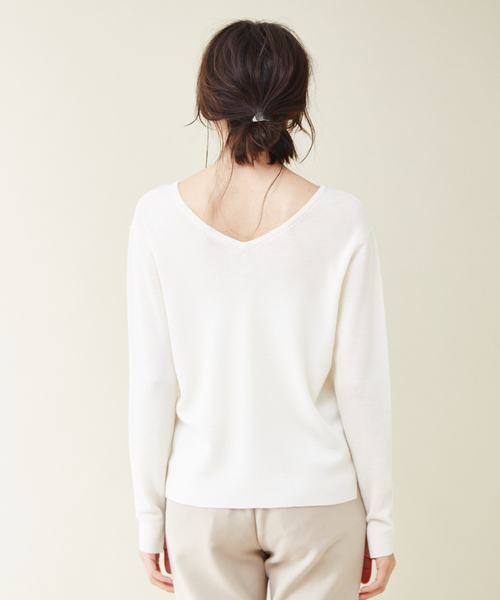 「qualite」 Vネックニット フリー サックスブルー レディース_画像4