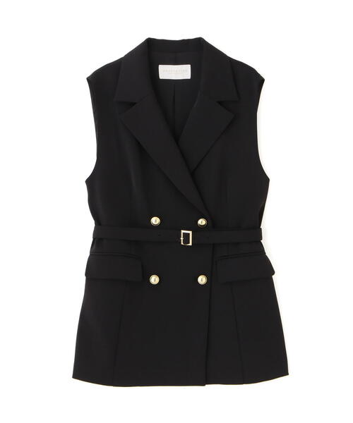 新品【ランバン コレクション】裏地がオシャレ! ベルベット ベスト ジレ黒 XL PROPORTION BODY DRESSING ベスト ジレ ベルト付きジレ