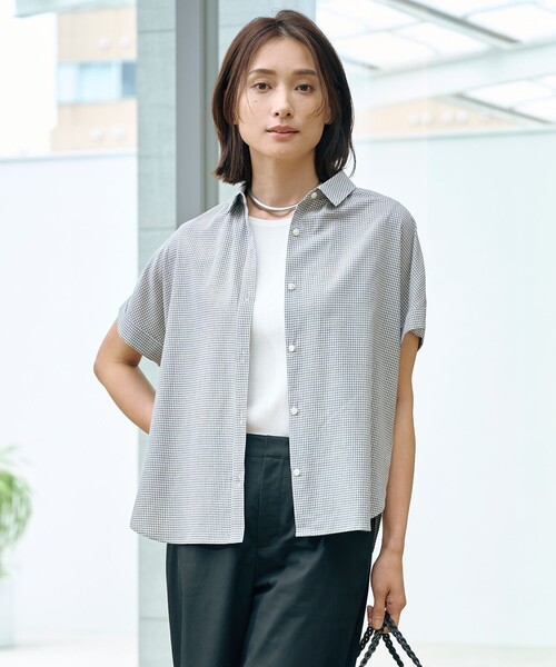 ブラウス シャツ 「洗える」SHEER ギンガム シャツ ブラウス レディース