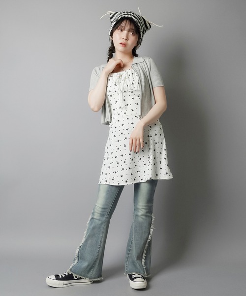 SPINNS ワンピース 「6柄展開」リボンミニキャミワンピース/星柄