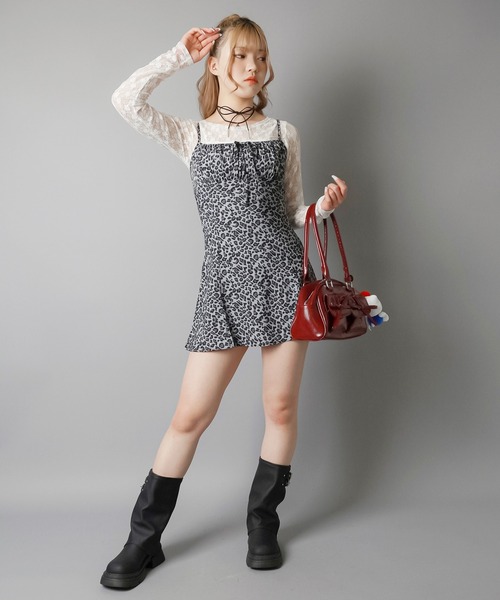 SPINNS ワンピース 「6柄展開」リボンミニキャミワンピース/星柄