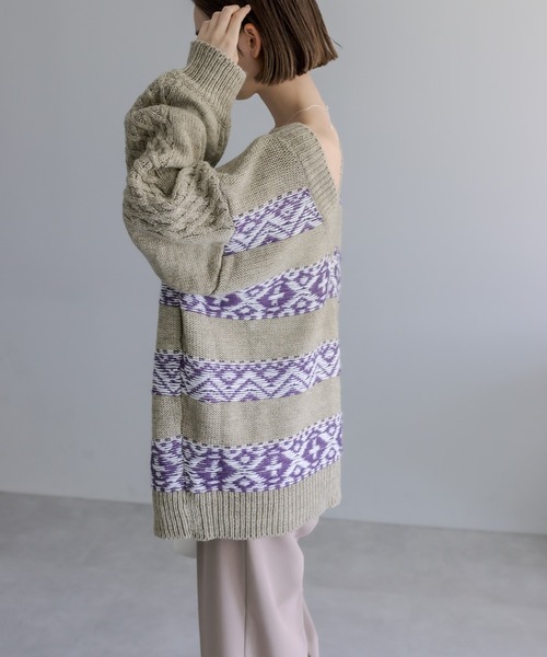 「mystic」 Vネックニット FREE ネイビー レディース_画像6