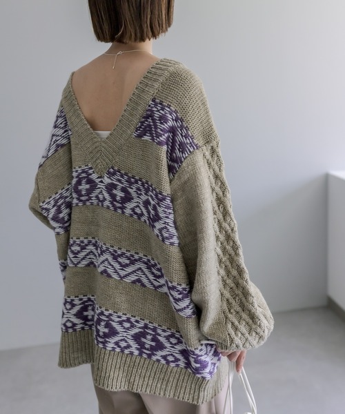 「mystic」 Vネックニット FREE ネイビー レディース_画像7