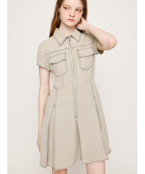 【SATURDAY CLUB】プリーツフロント半袖ドレス ワンピース SLY ワンピース FRONT ZIP PLEATS S/OP フロントジップ プリーツ