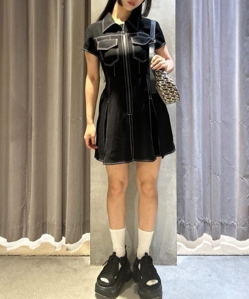 SLY（スライ） ワンピース FRONT ZIP PLEATS S/OP フロントジップ