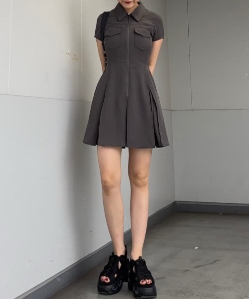 SLY ワンピース FRONT ZIP PLEATS S/OP フロントジップ プリーツ
