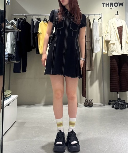 ワンピース ジャケット プリーツ ミニ ショート SLY ワンピース FRONT ZIP PLEATS S/OP フロントジップ プリーツ