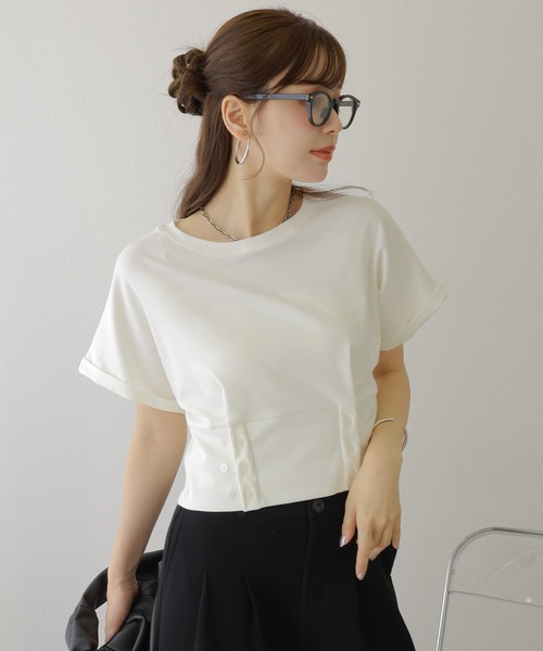 tシャツ ボタンショルダー クルーネック トップ レディース LAUREN RALPH tシャツ ボタンショルダー クルーネック トップ
