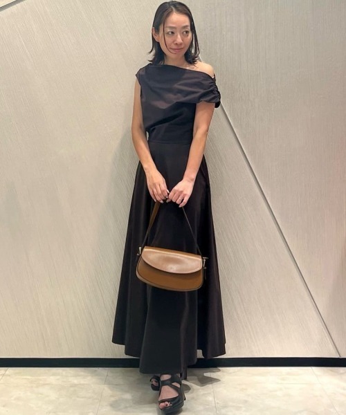 Donna Karan コールドショルダーフレアワンピース GANNI ガニー ワンピース Double Satin String Long Dress F8582