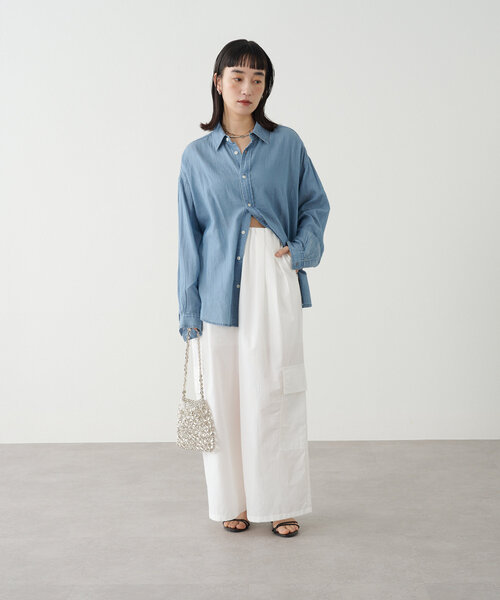 ブラウス シャツ ライトデニム/花柄シャツ レディース Omekashi ブラウス シャツ ライトデニム/花柄シャツ レディース