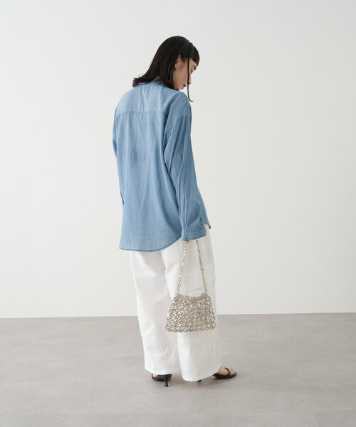 ブラウス シャツ ライトデニム/花柄シャツ レディース Omekashi ブラウス シャツ ライトデニム/花柄シャツ レディース